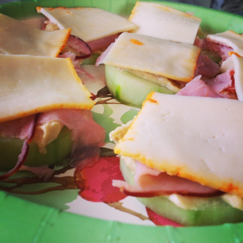 ham and cheese on cucumbers