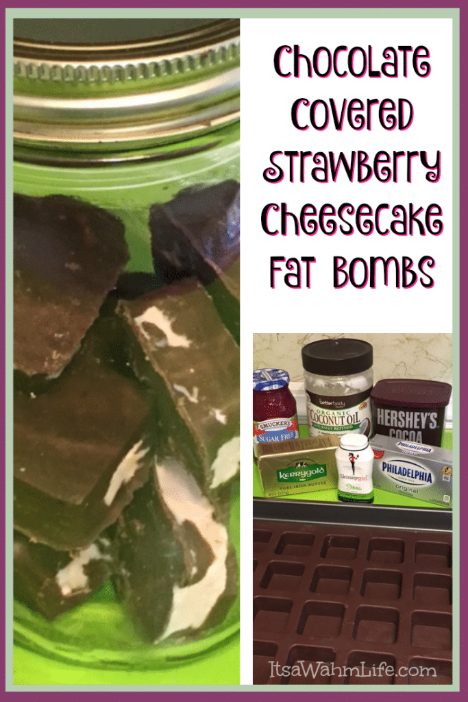 chocolate covered strawberry cheesecake fat bombs. ItsaWahmLife.com #lchf
